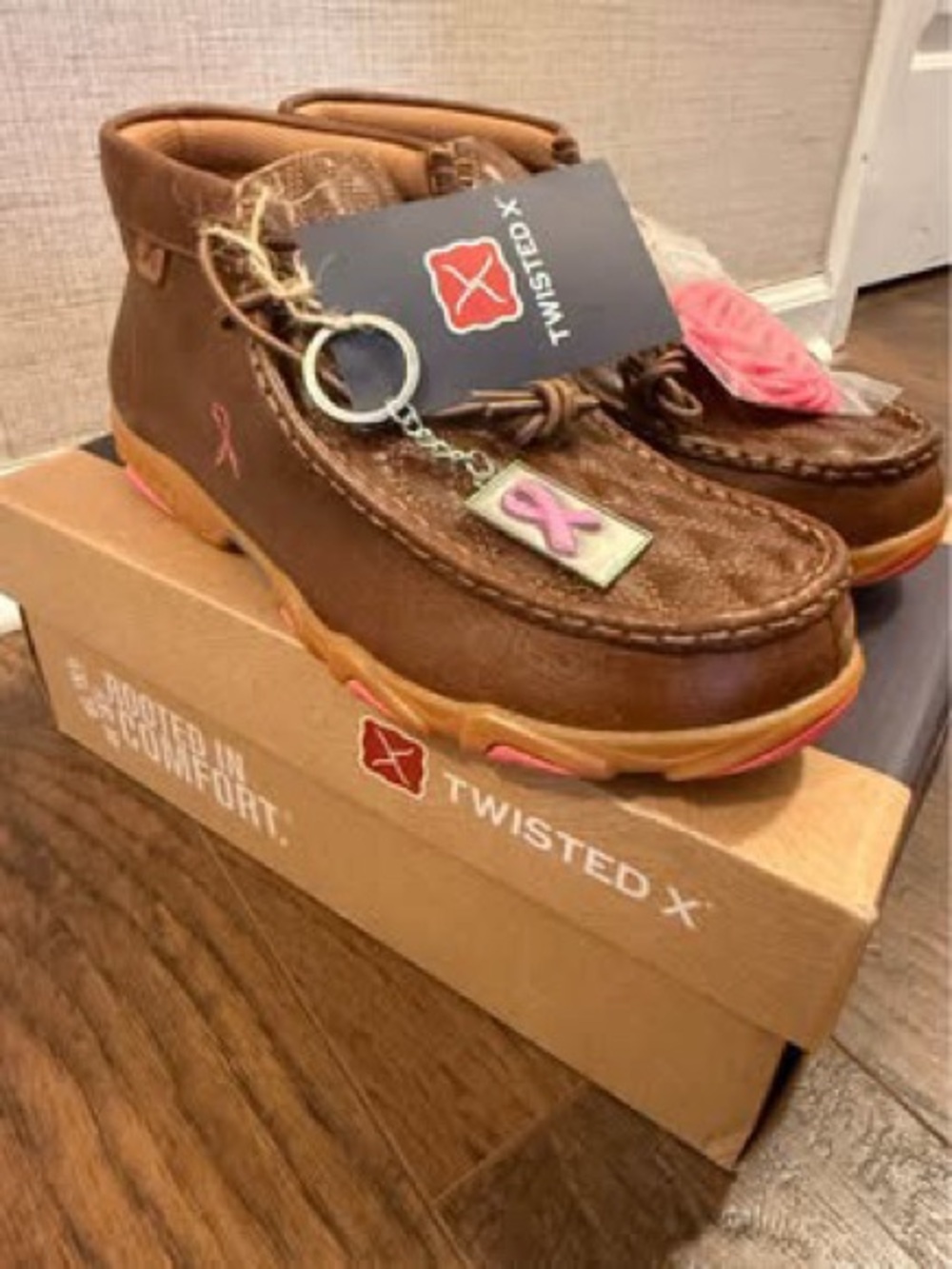 Twisted Women’s Brown Boots with Pink Ribbon Charm